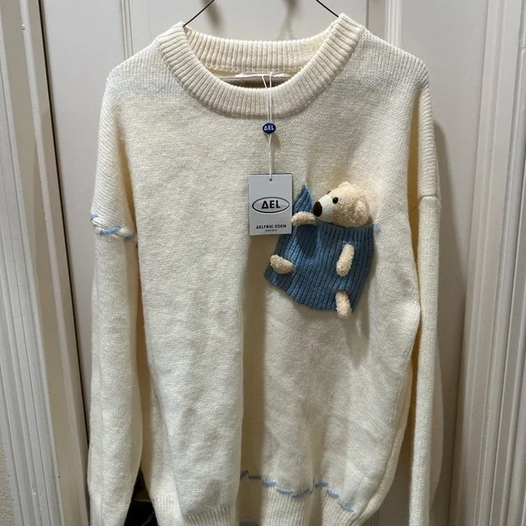Aelfric Eden Cream and Blue Crewneck Sweater - Picture 1 of 3